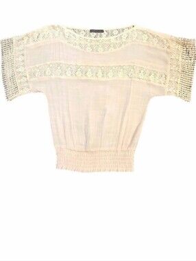 Coquette Girl Crochet Boho Blouse Floral Relaxed Fit Short Sleeve Elastic Hem